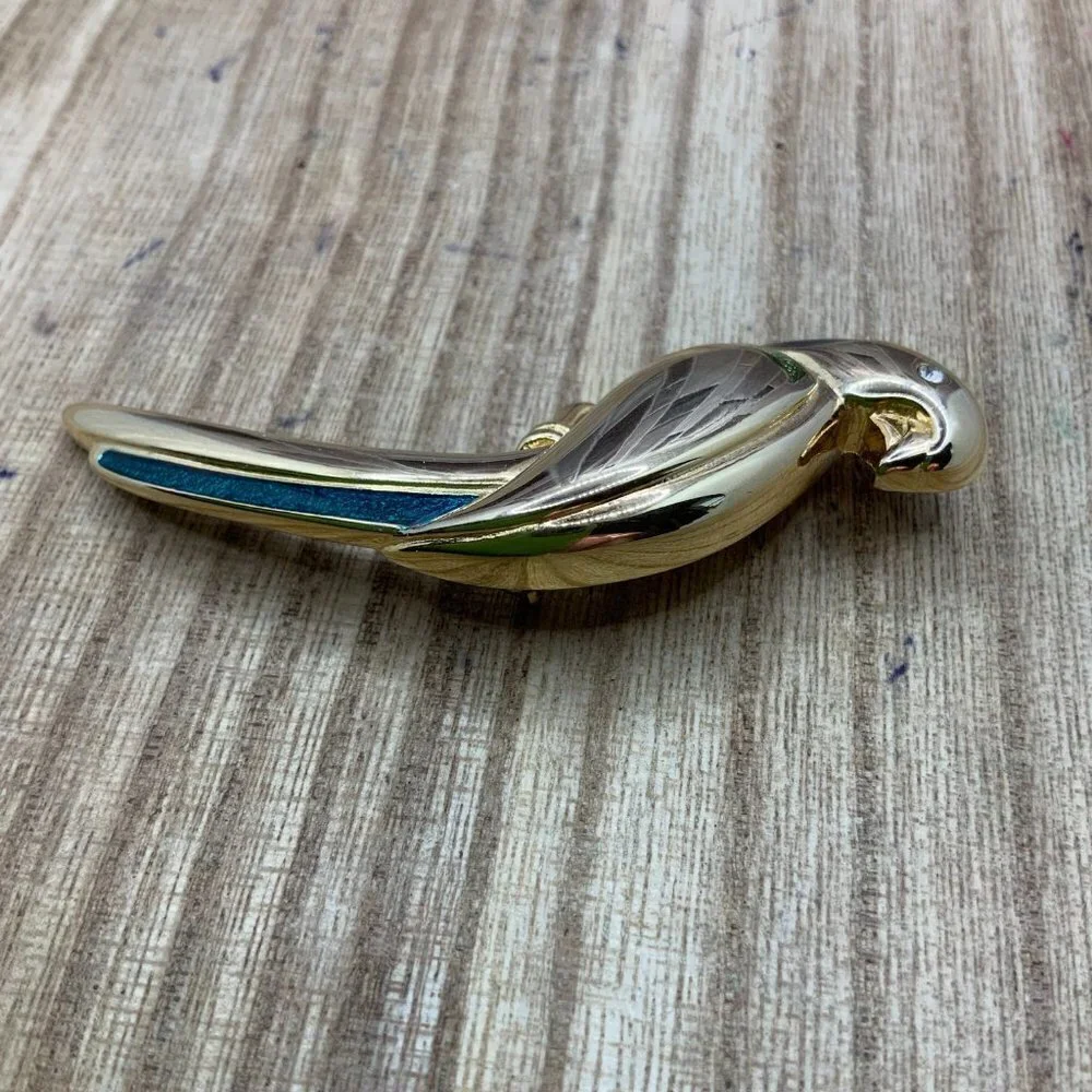 Liz Claiborne Enamel Gold Tone Parrot Brooch